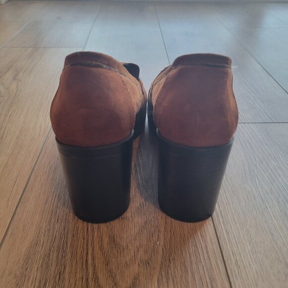 MIA Warm Brown Suede Tassel Heeled Platform Loafers Courts - Picture 5 of 5